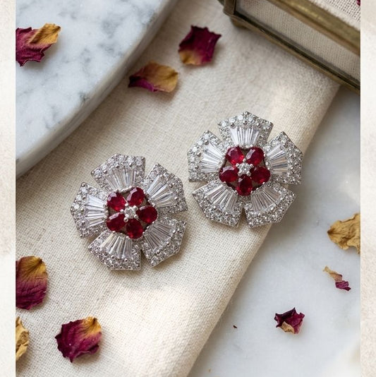 Floral Ruby Zircon Studs