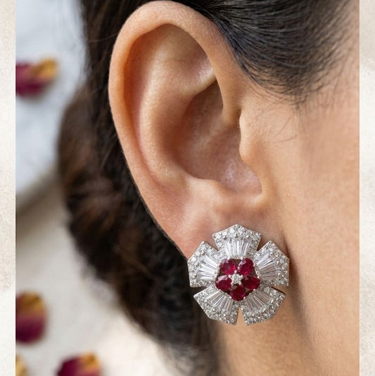 Floral Ruby Zircon Studs