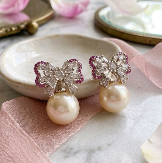 Pearl Bow Drop Earrings