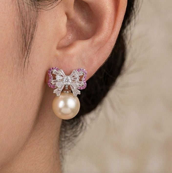 Pearl Bow Drop Earrings