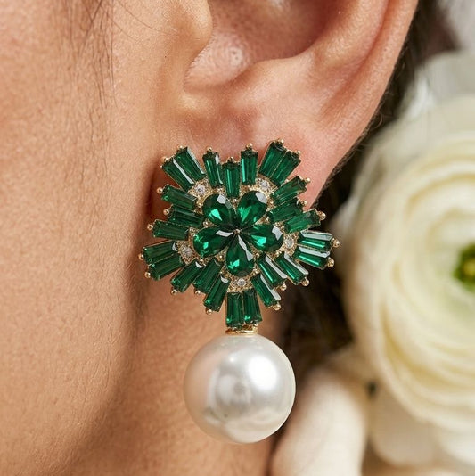 Emerald Floral Cluster Pearl Drops