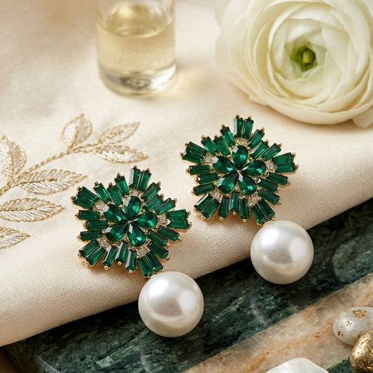 Emerald Floral Cluster Pearl Drops