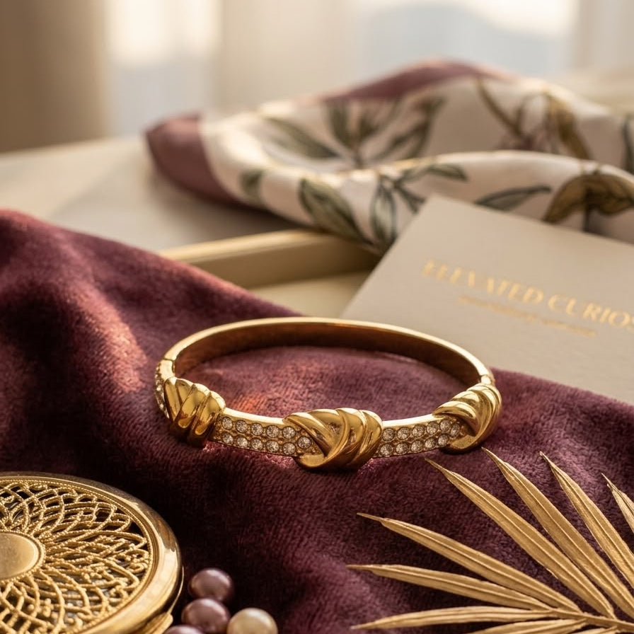 Gold Crystal Knot Bangle Bracelet