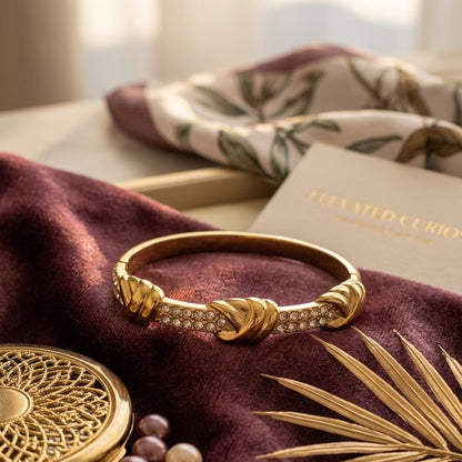 Gold Crystal Knot Bangle Bracelet