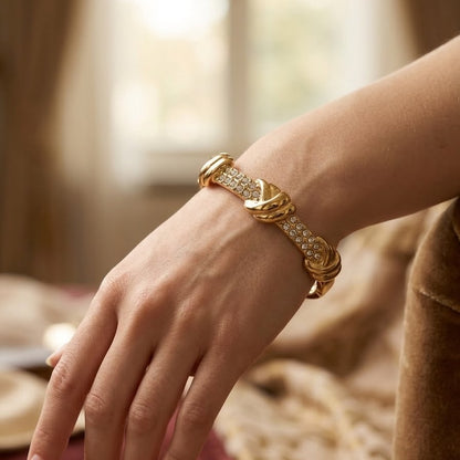 Gold Crystal Knot Bangle Bracelet