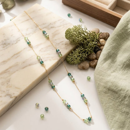 Green Crystal Beaded Gold Chain Necklace