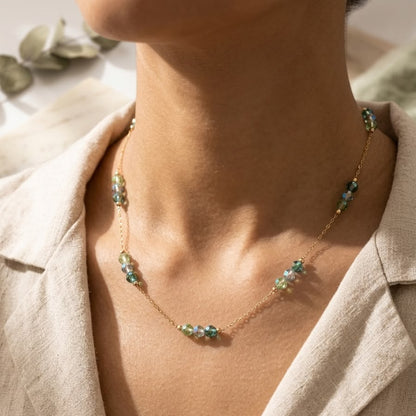 Green Crystal Beaded Gold Chain Necklace