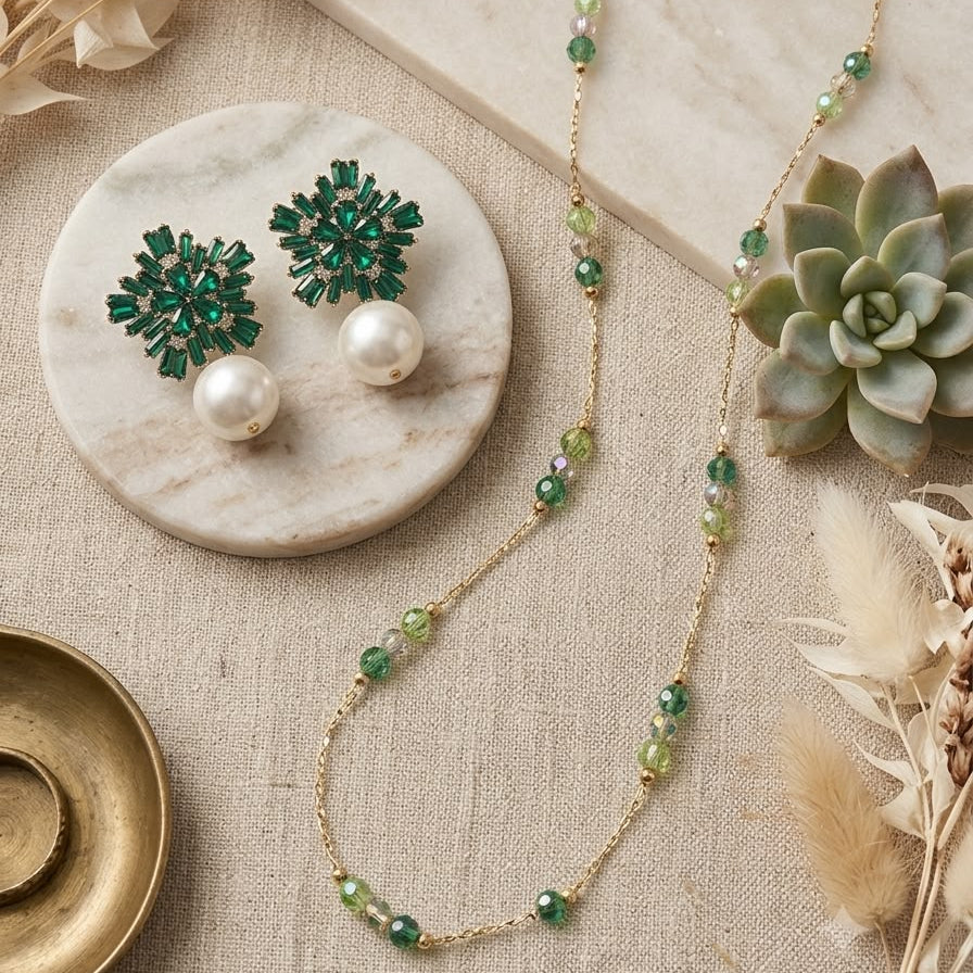 Emerald & Pearl Elegance Jewelry Set