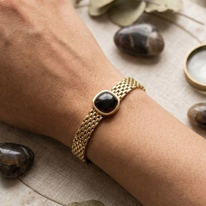 Gold Mesh Chain Onyx Gemstone Bracelet