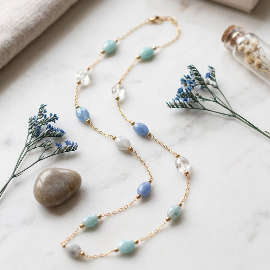 Serenity Gemstone Stainless Steel Chain Necklace