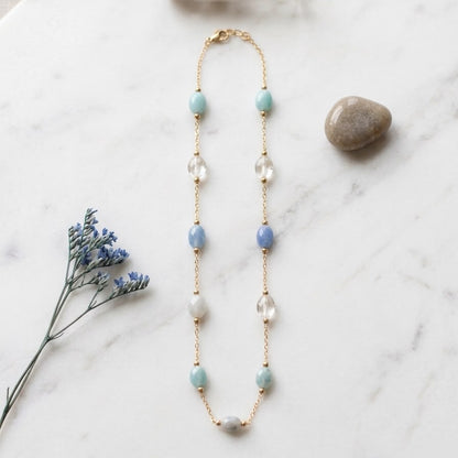 Serenity Gemstone Stainless Steel Chain Necklace