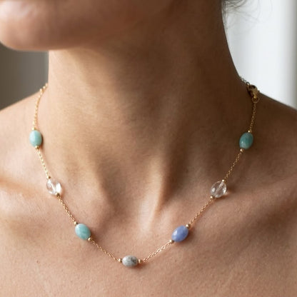 Serenity Gemstone Stainless Steel Chain Necklace