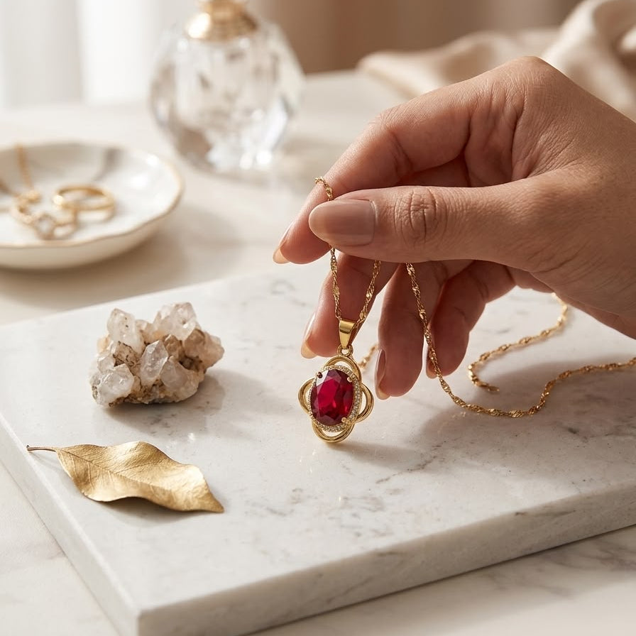 Red Ruby Oval Pendant Necklace