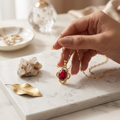 Red Ruby Oval Pendant Necklace