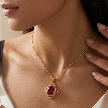 Red Ruby Oval Pendant Necklace