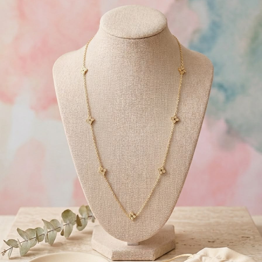 Gold Floral 7-Motif Long Chain Necklace