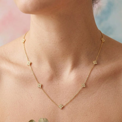 Gold Floral 7-Motif Long Chain Necklace