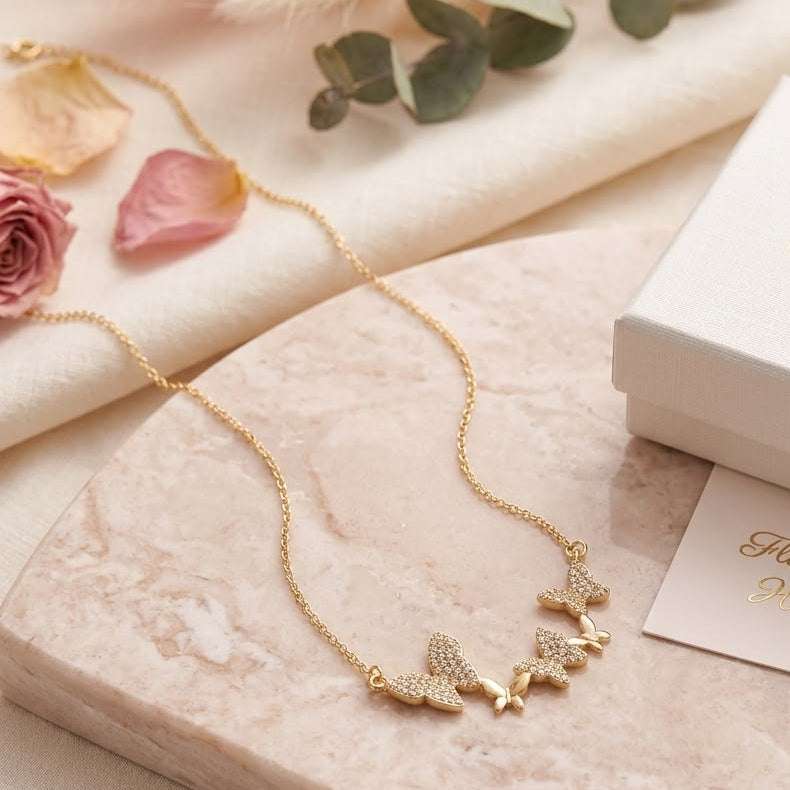 Sparkling Butterfly Cluster Pendant Necklace
