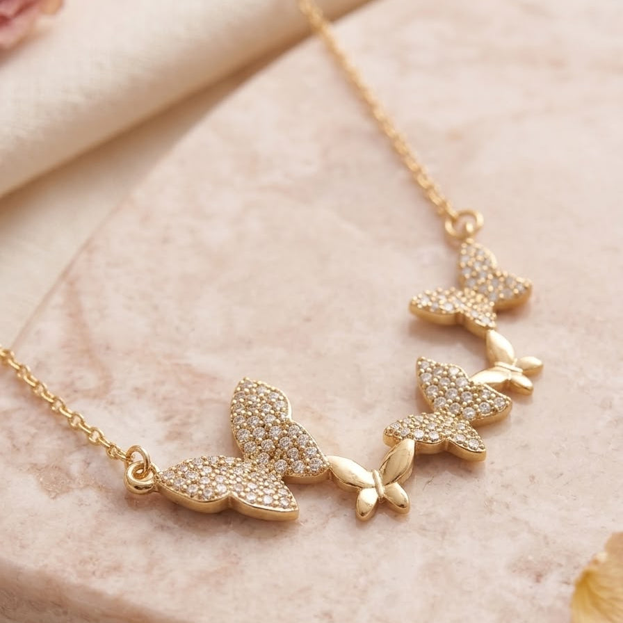 Sparkling Butterfly Cluster Pendant Necklace