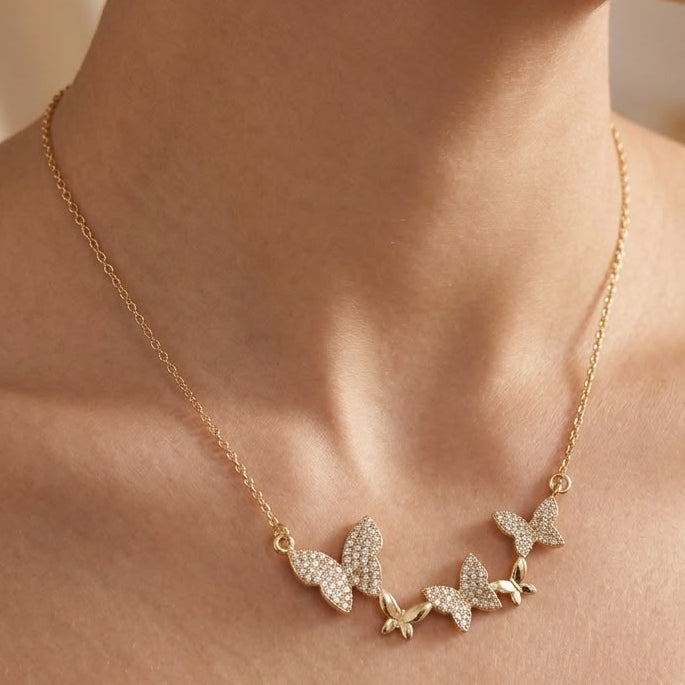 Sparkling Butterfly Cluster Pendant Necklace