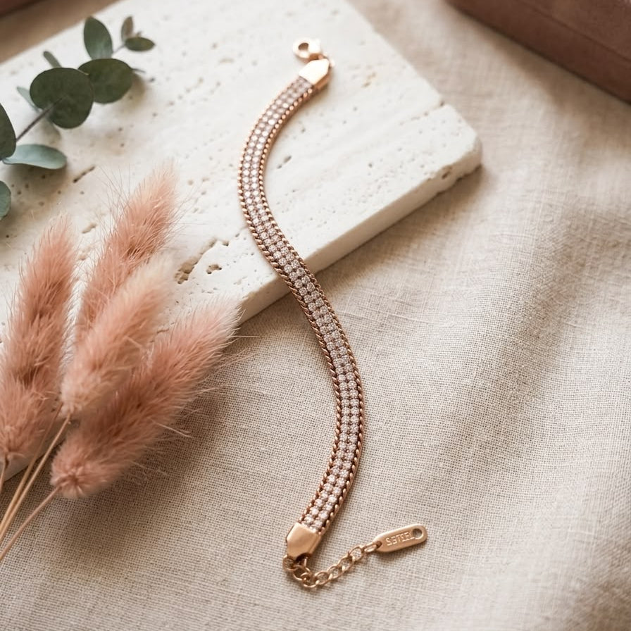 Double-Row Zircon Rose Gold Chain Bracelet