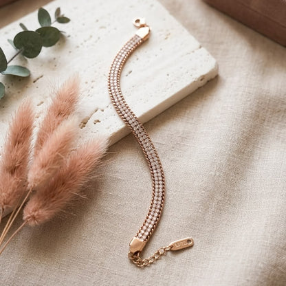 Double-Row Zircon Rose Gold Chain Bracelet