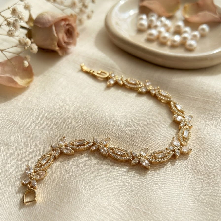 Gold Floral Zircon Tennis Bracelet