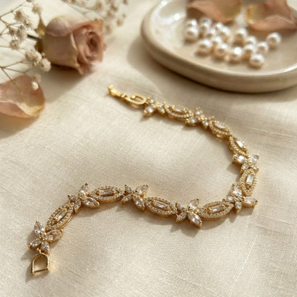 Gold Floral Zircon Tennis Bracelet