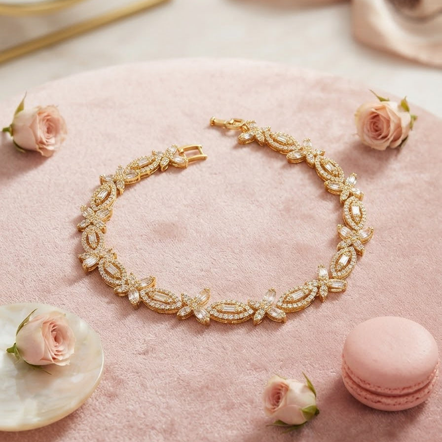 Gold Floral Zircon Tennis Bracelet