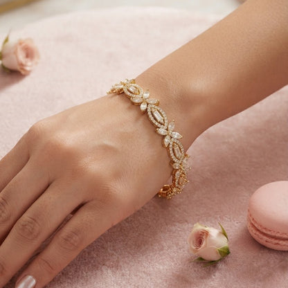 Gold Floral Zircon Tennis Bracelet