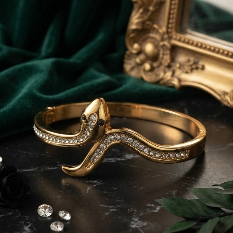 Gold Snake Crystal Bangle Bracelet
