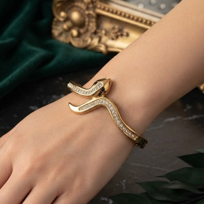 Gold Snake Crystal Bangle Bracelet