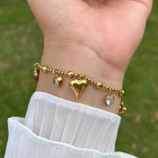 Gold Heart Charm Bracelet