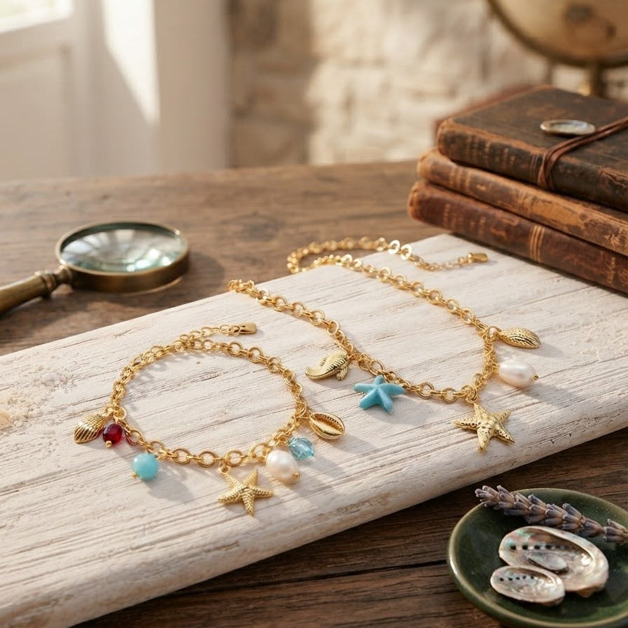Gold Ocean Charm Jewelry Set