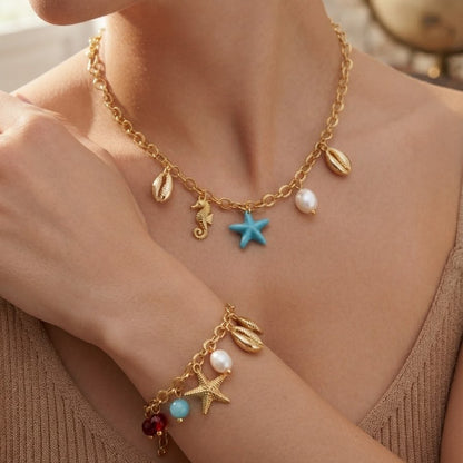Gold Ocean Charm Jewelry Set