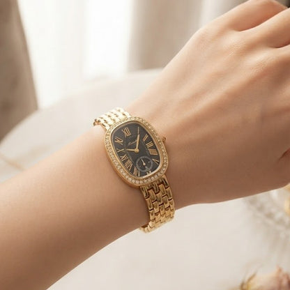 Vintage Gold Oval Diamond-Bezel Women’s Watch