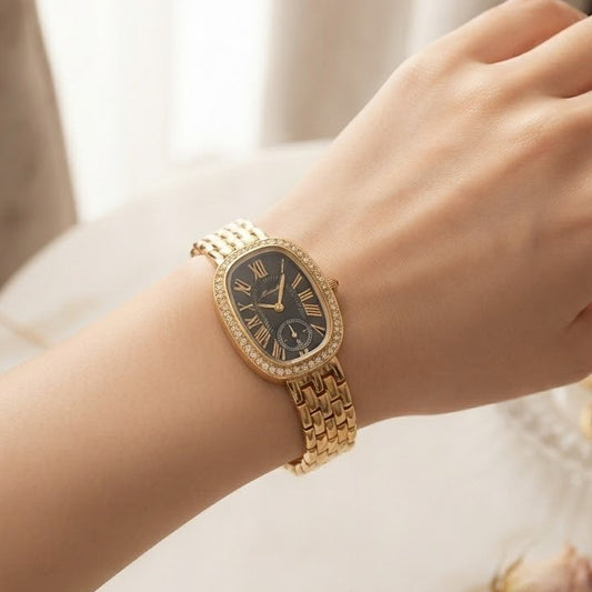 Vintage Gold Oval Diamond-Bezel Women’s Watch
