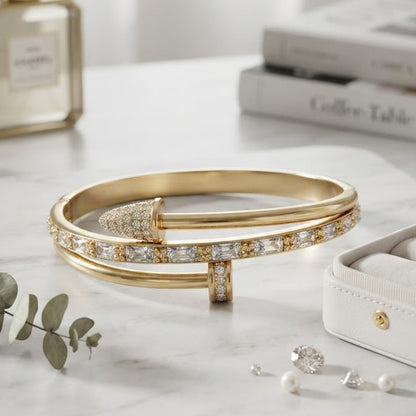Luxurious Gold Zircon Nail Bangle