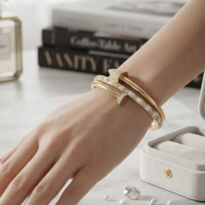 Luxurious Gold Zircon Nail Bangle