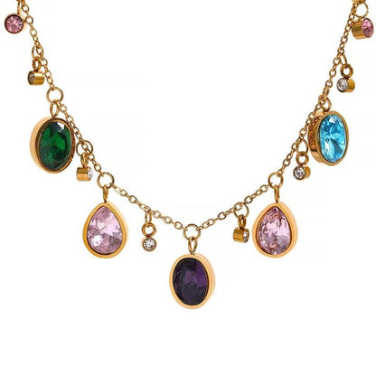 Gold-Plated Multi-Color Crystal Charm Necklace