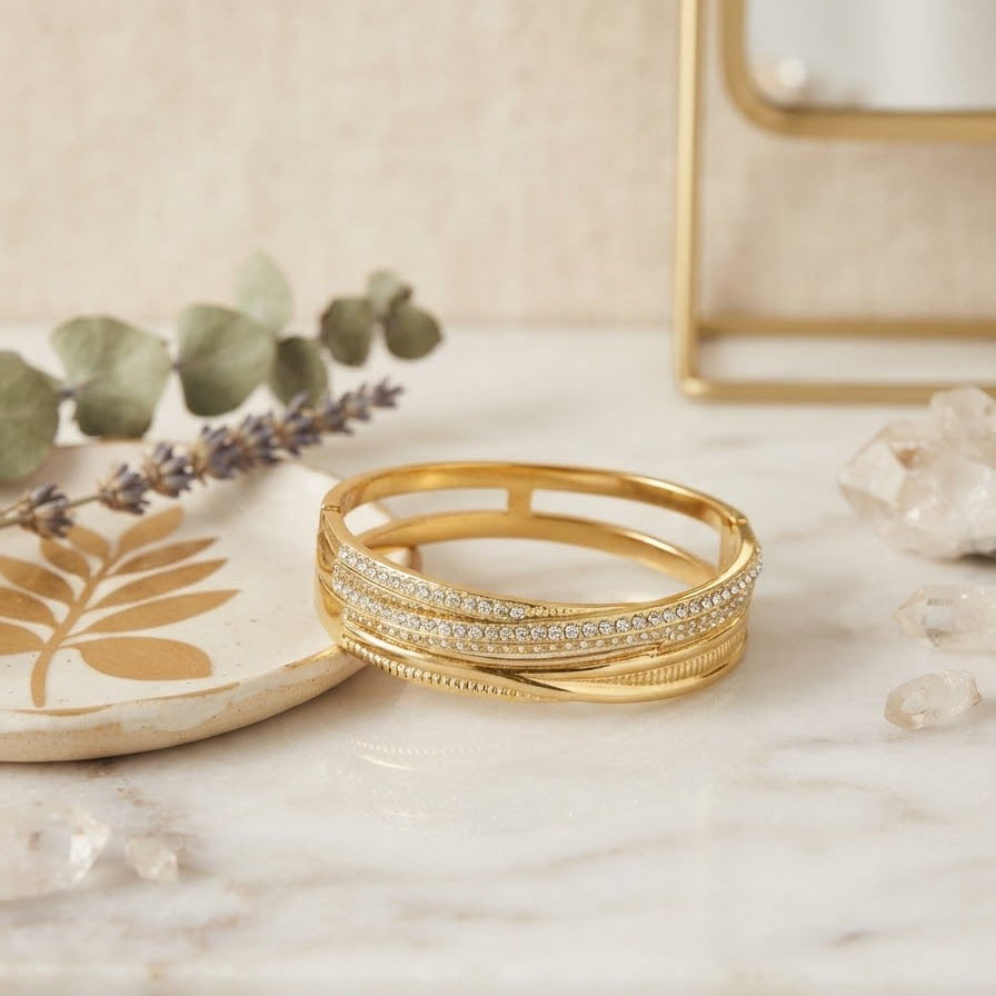 Radiant Zircon Gold-Plated Cuff Bangle