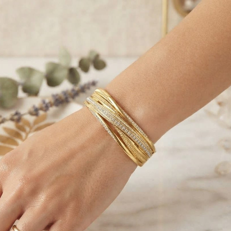 Radiant Zircon Gold-Plated Cuff Bangle