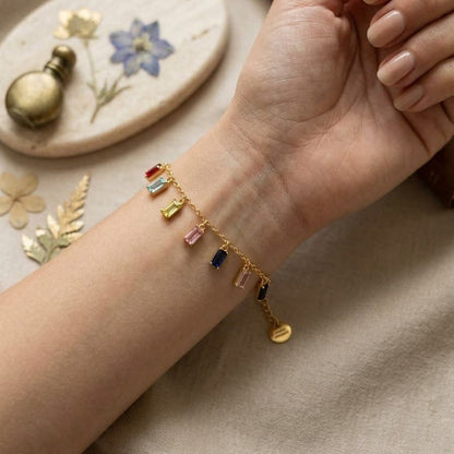 Multicolor Gemstone Gold Charm Bracelet