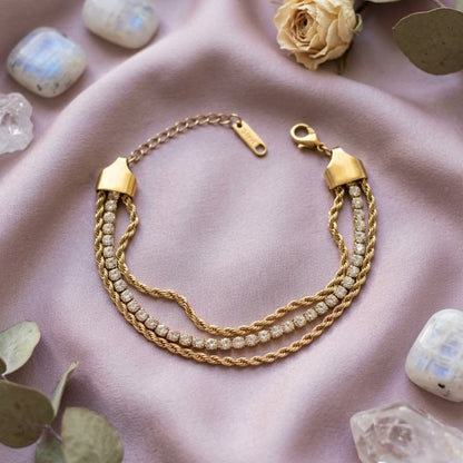Multi-Strand Zircon & Rope Chain Bracelet