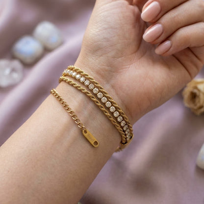 Multi-Strand Zircon & Rope Chain Bracelet